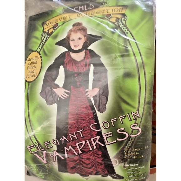 Child Elegant Coffin Vampiress Gown & Collar Velvet Collection Size Med 8-10 NEW - Picture 1 of 9